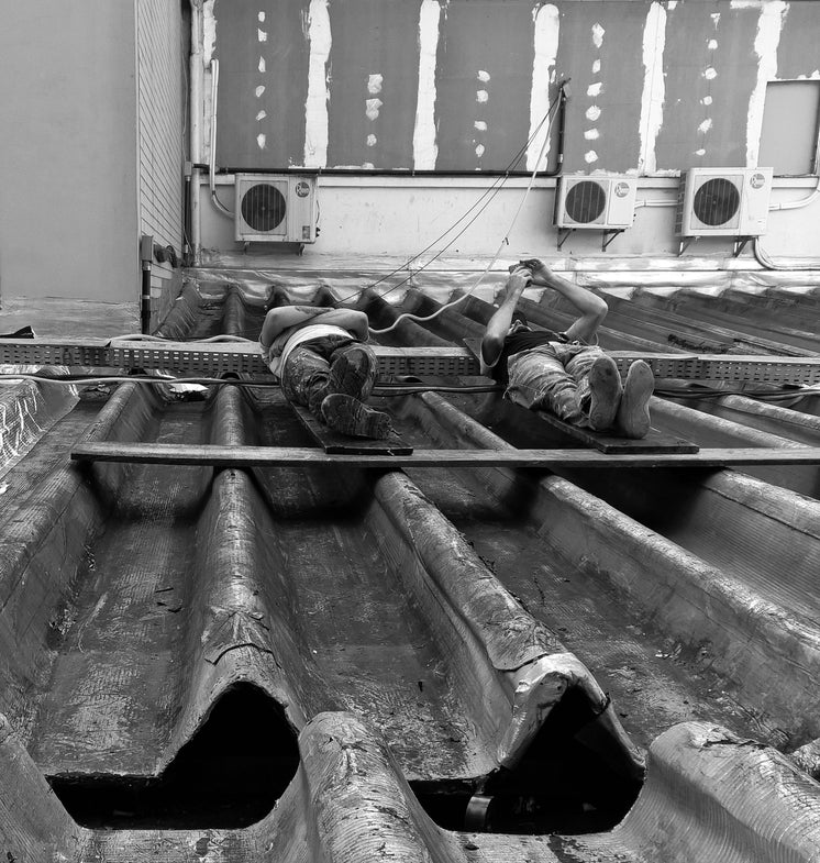 Men Laying On Metal Rooftop