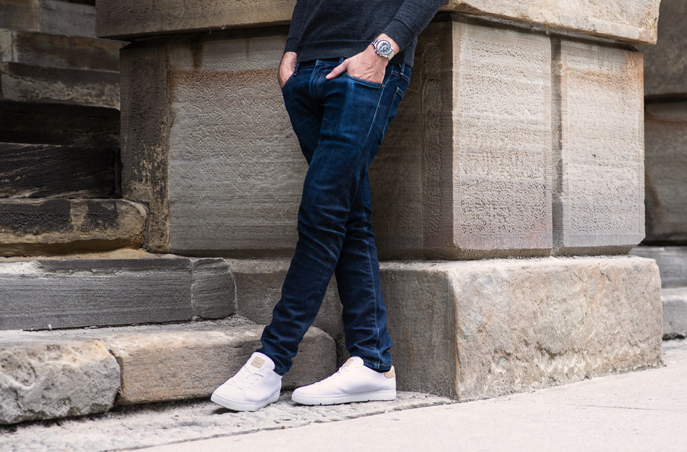 mens casual fashion denim and sneakers