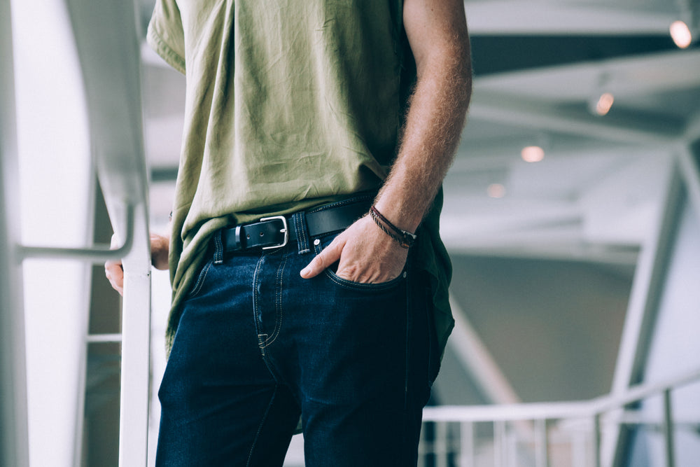 men's fashion hand in jeans pocket