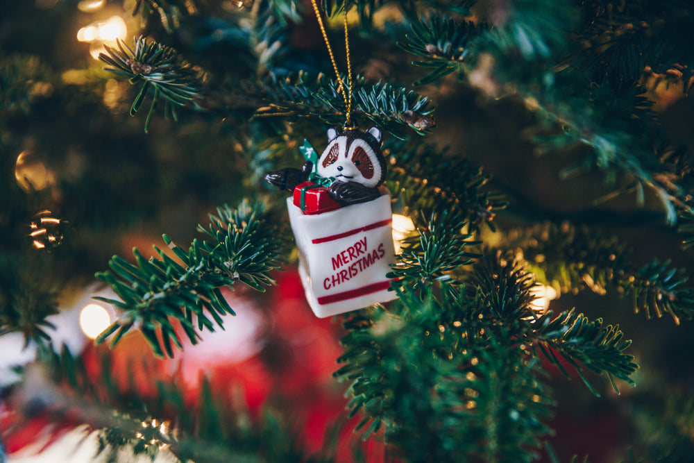 merry christmas ornament on tree