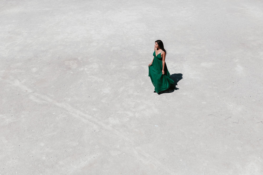 minimal photo view woman in green dress