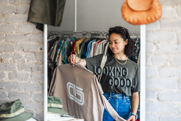 mirror view of young shopper