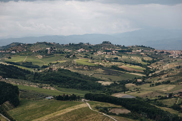 misty mountains overlook town