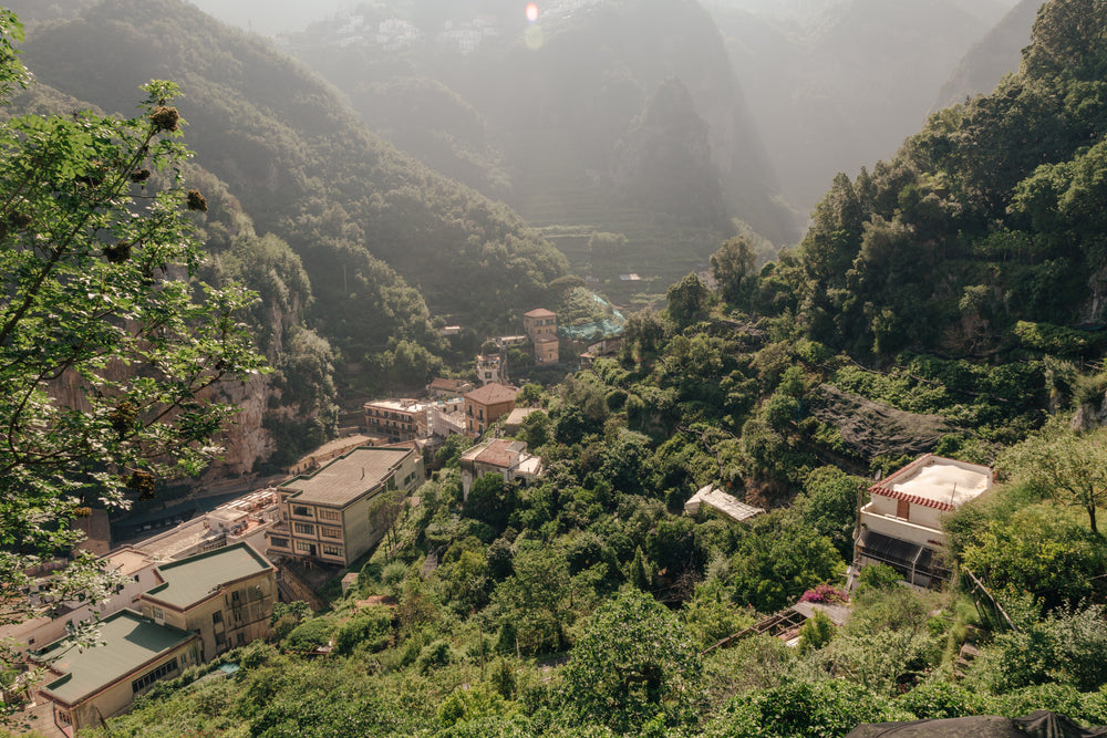 misty view of a valley