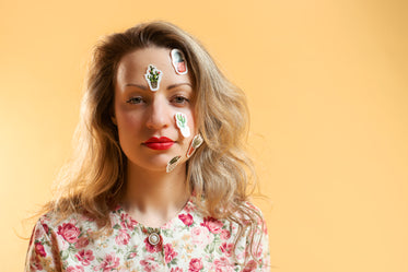 model in yellow room with cactus stickers