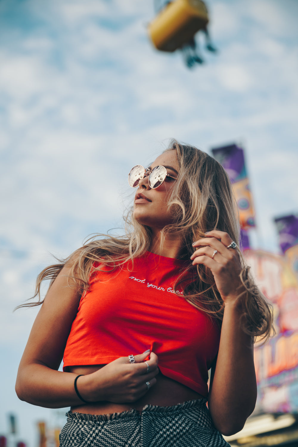 model poses at fair