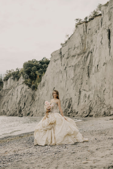 modern bride on sandy shores
