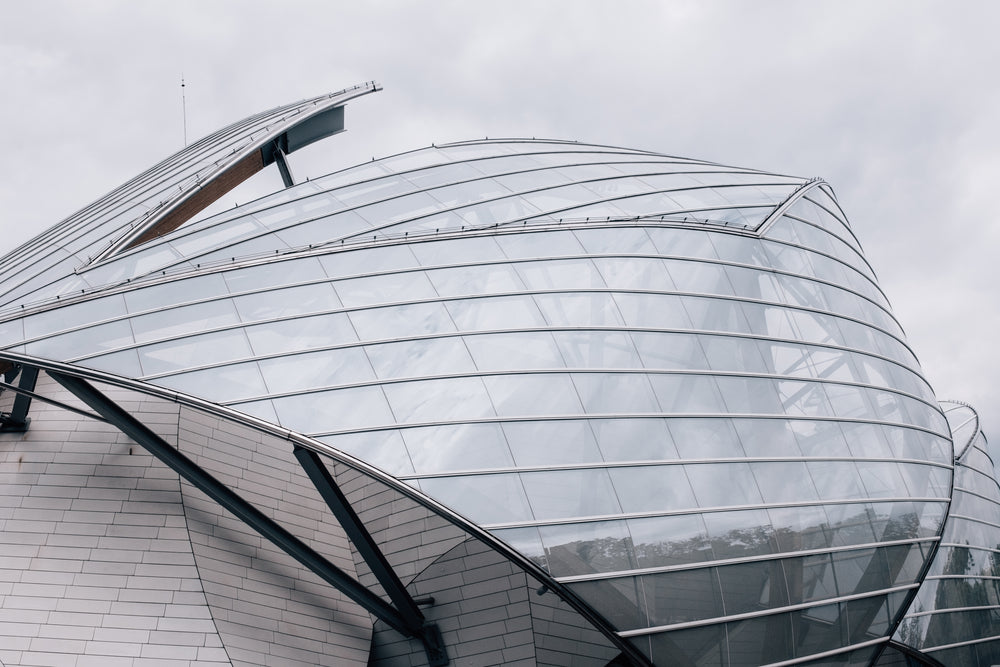 modern glass covered building with industrial design