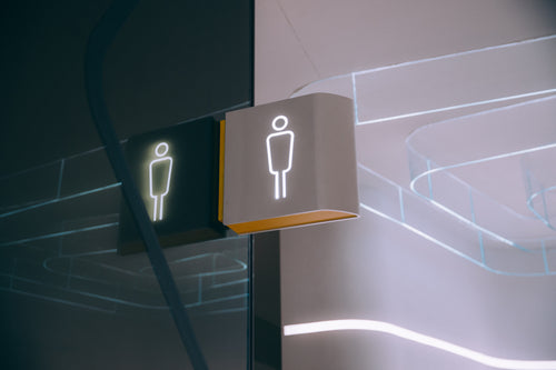 modern men's bathroom sign
