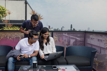 modern office meeting on rooftop patio