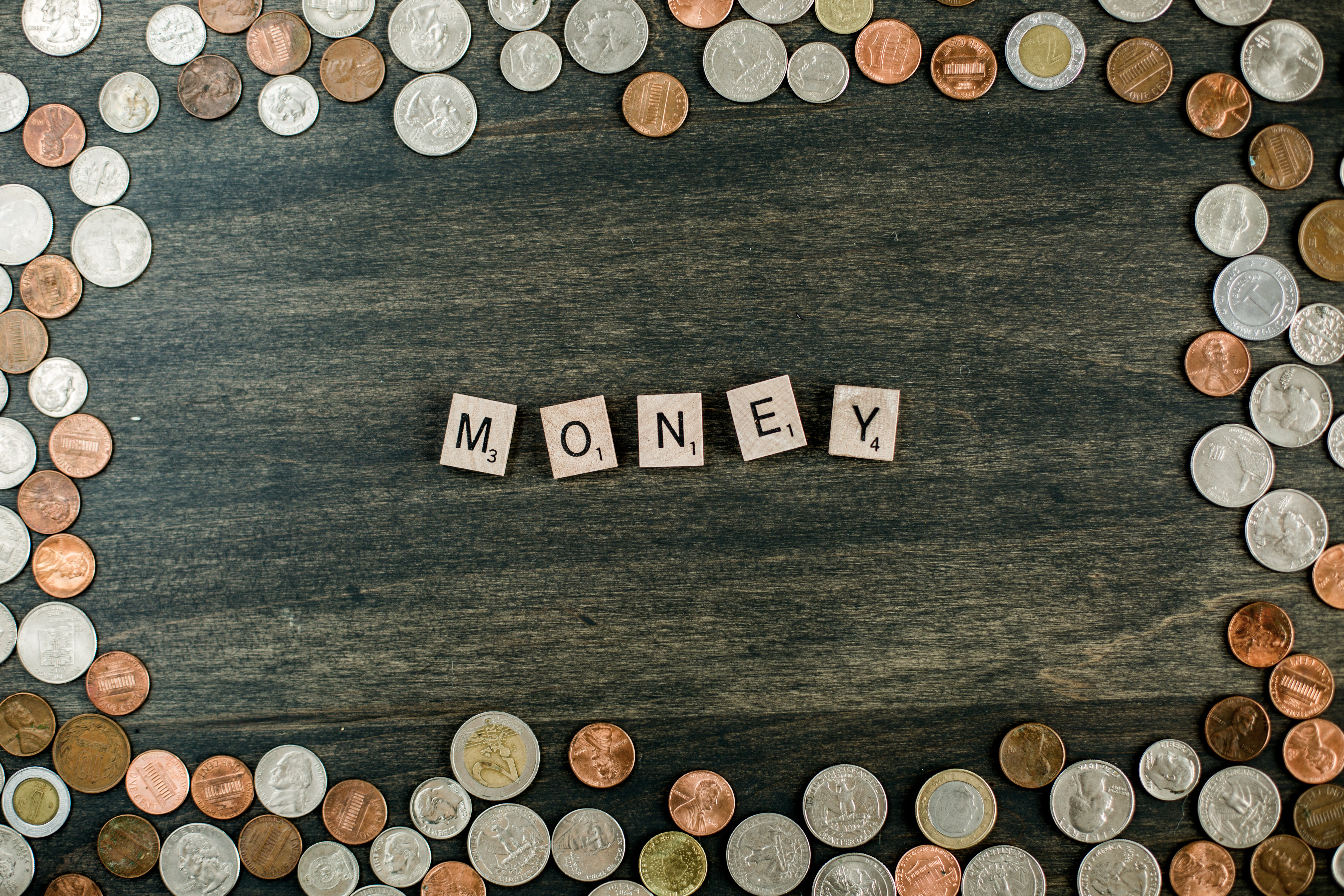 money flatlay with coins