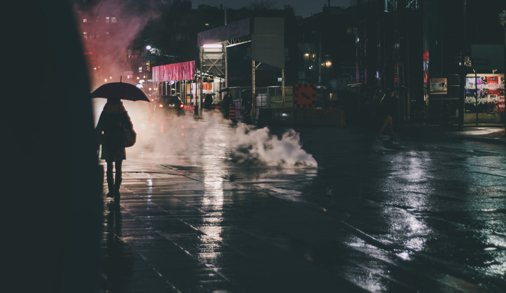 moody construction site in a rainstorm