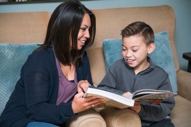 mother and son reading