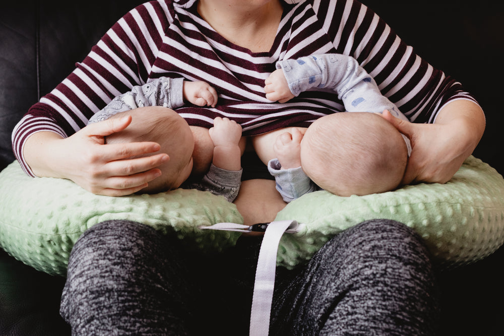 mother feeds twins