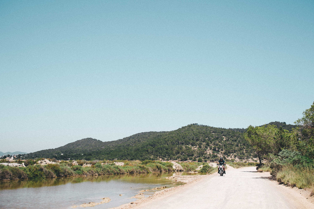 motorcycle by hills