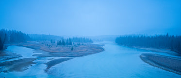 mountain river splitting and curvy through forest