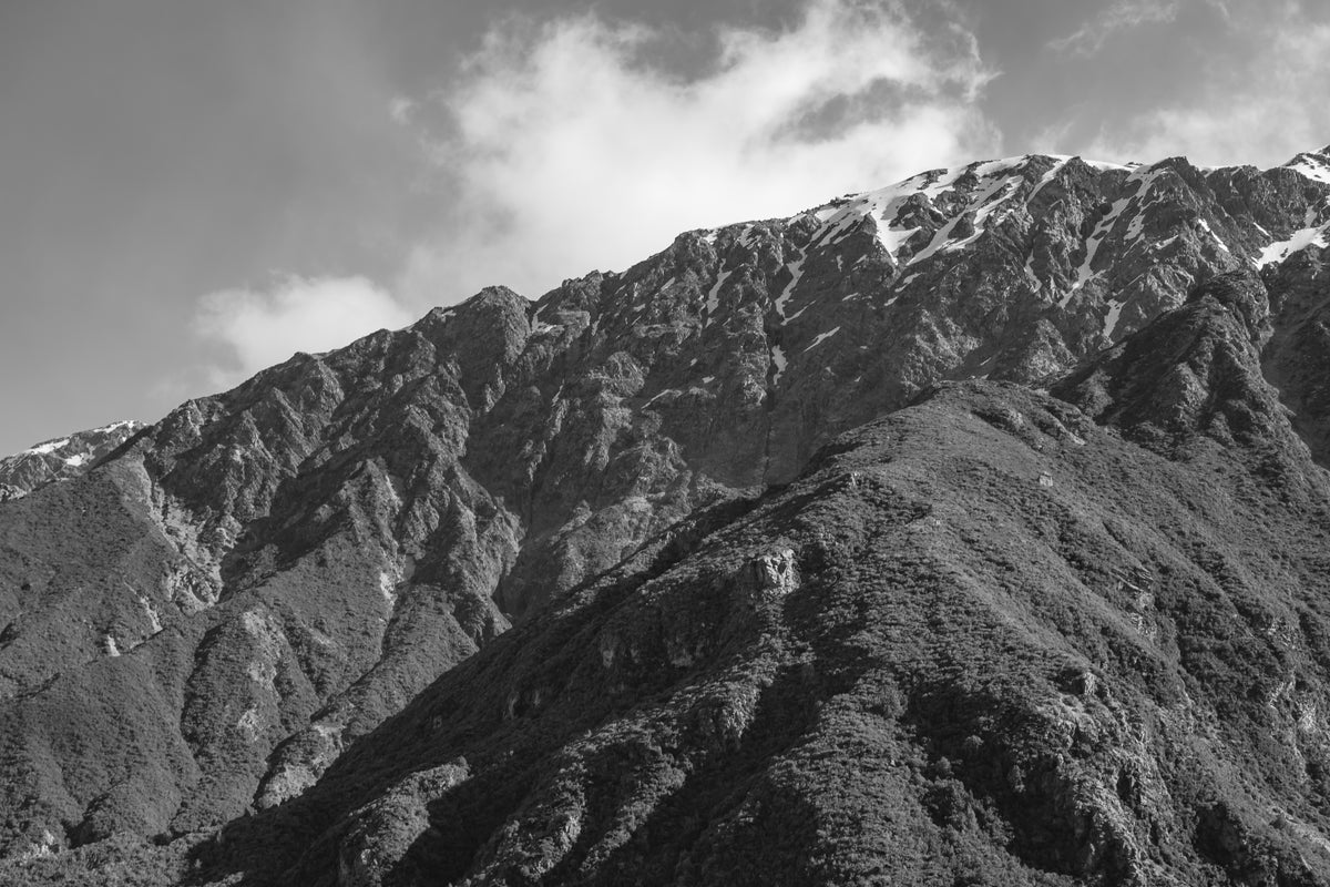 mountainside in black and white