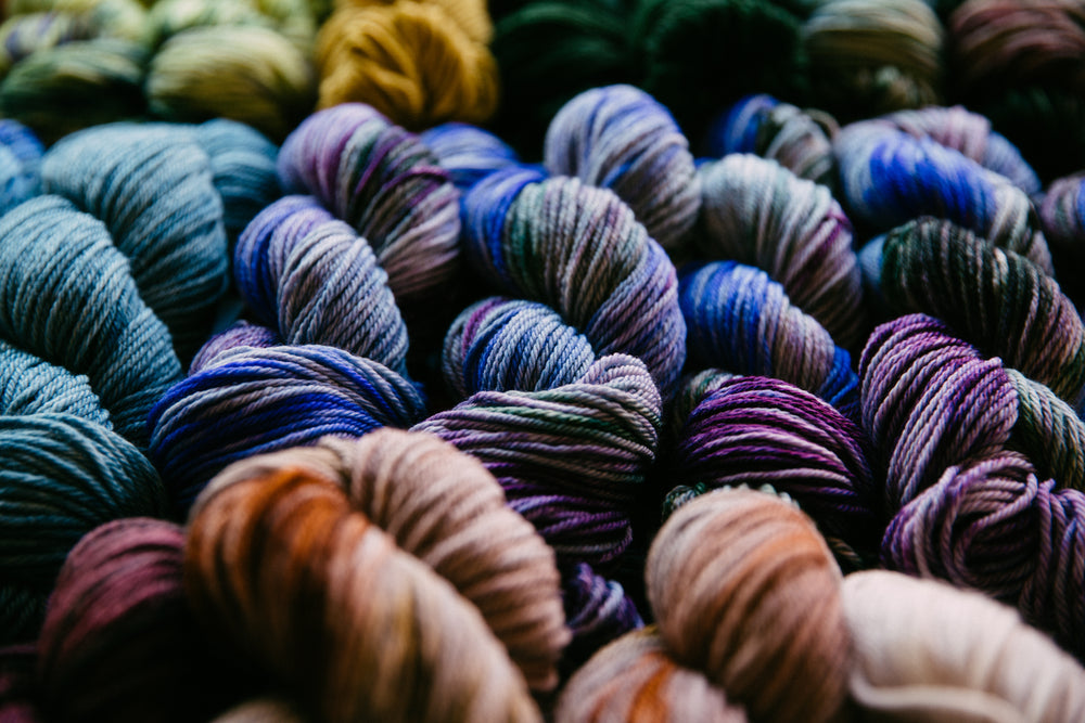 multi-colored twists of yarn