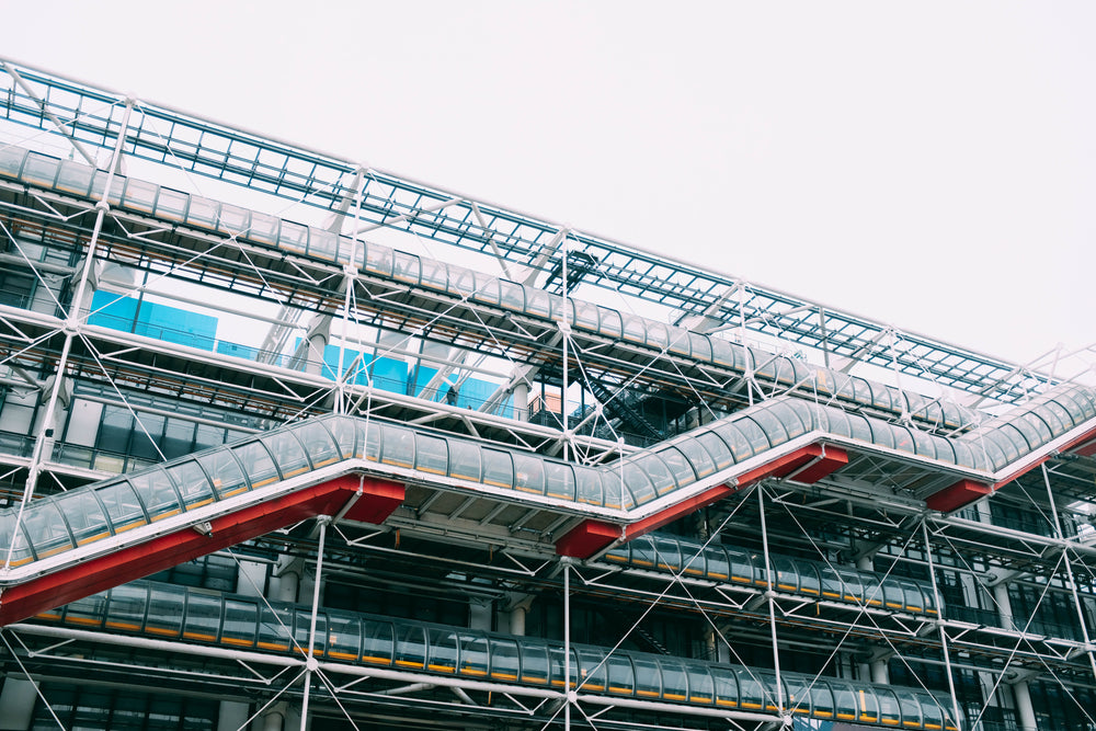 multiple glass walkways on a building