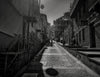 narrow cobbled streets in black and white