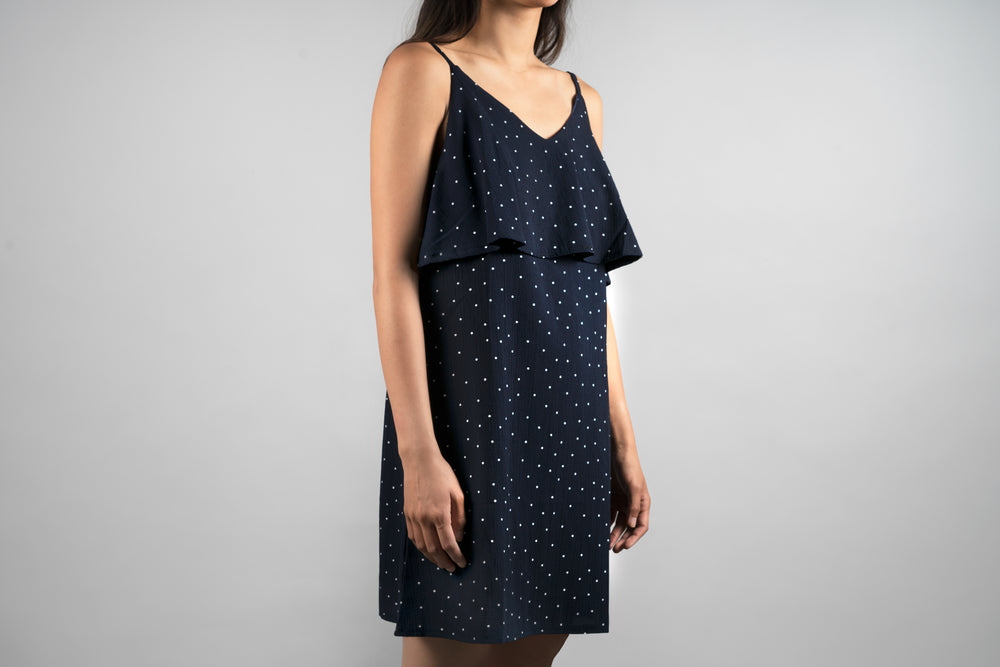 navy polka dot dress