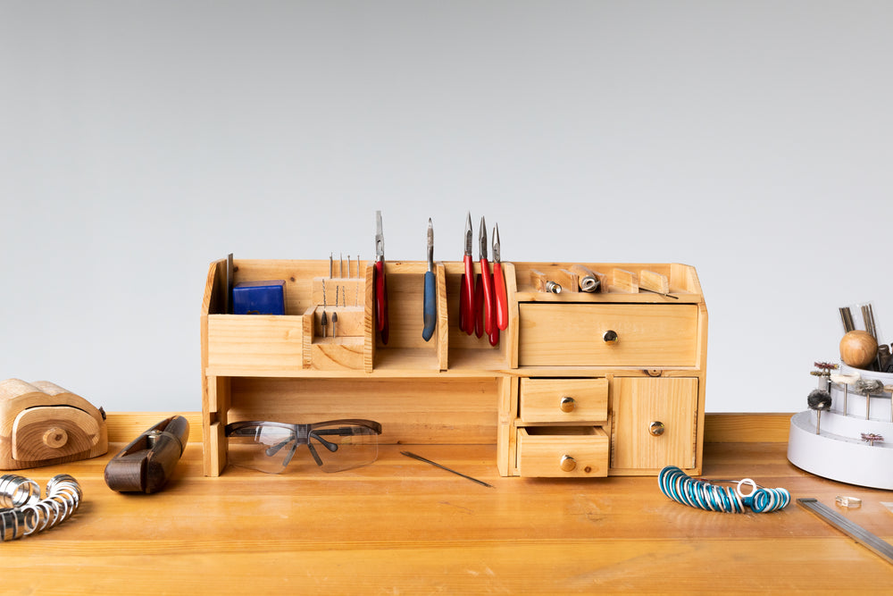 neatly kept jewelers desk