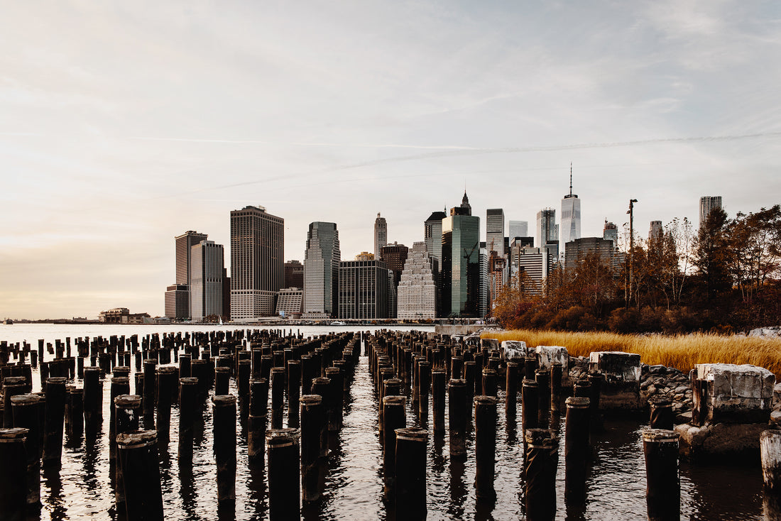 New York towers rising above the street