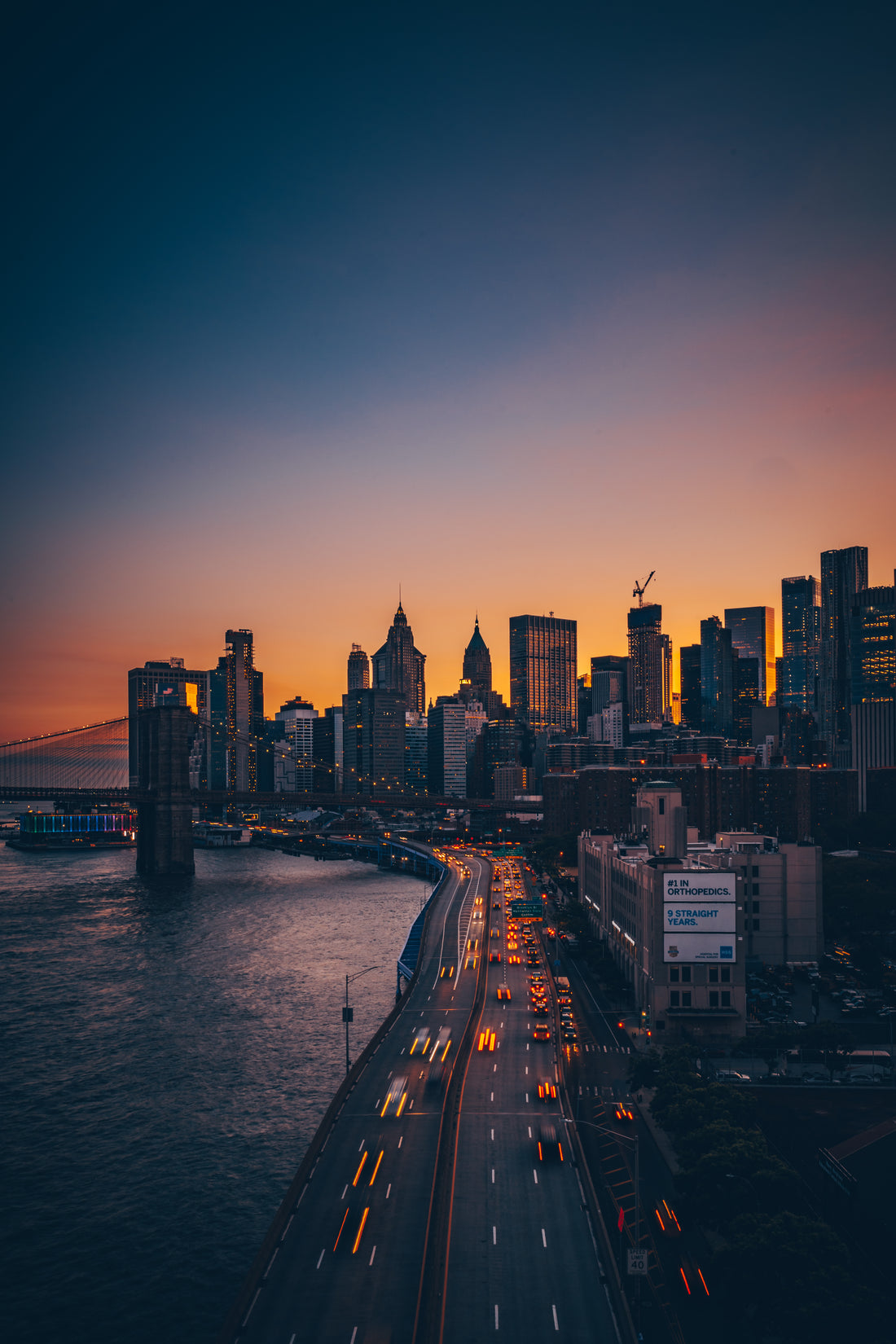 The New York skyline at dusk