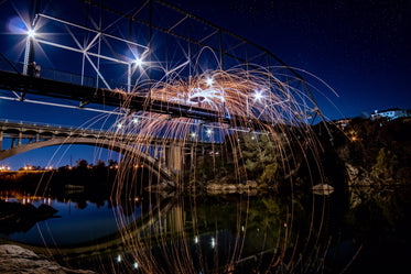 night fireworks off bridge