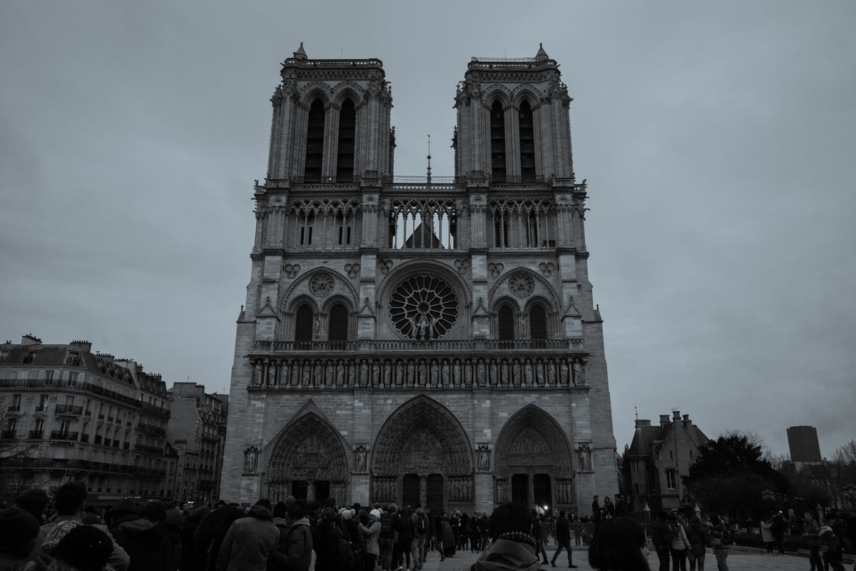 notre dame in black and white