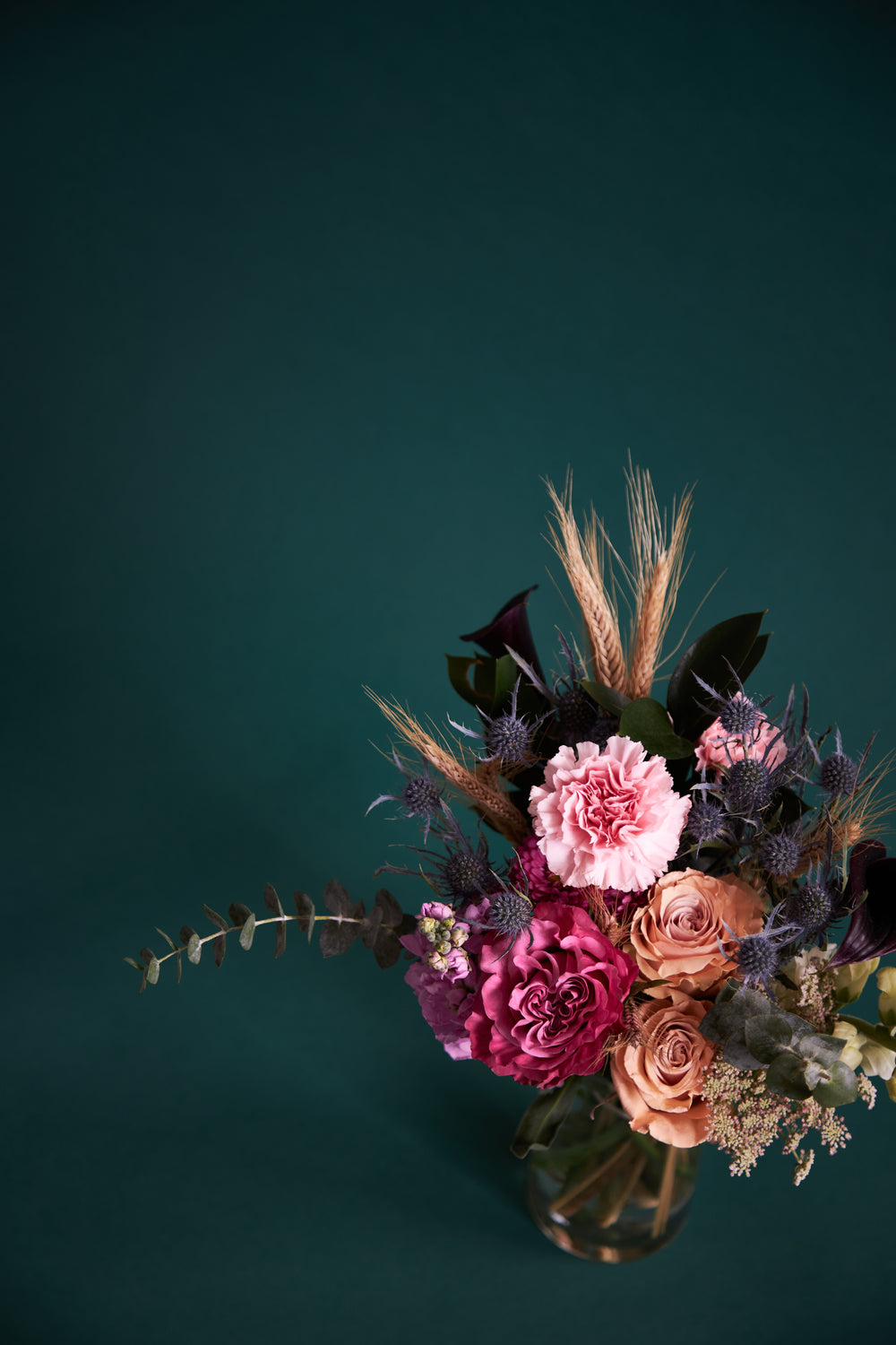 off center portrait of a vivid floral bouquet