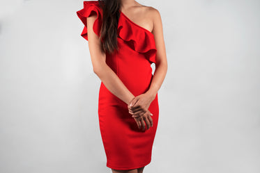 off shoulder red cocktail dress