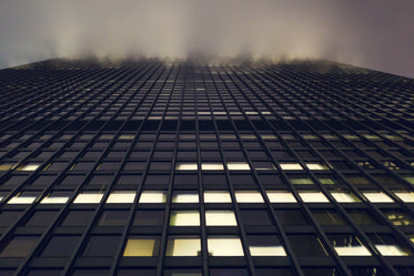 office building with night fog