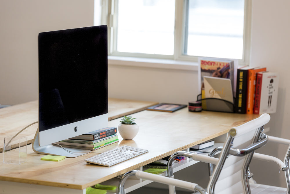 office desk in window light