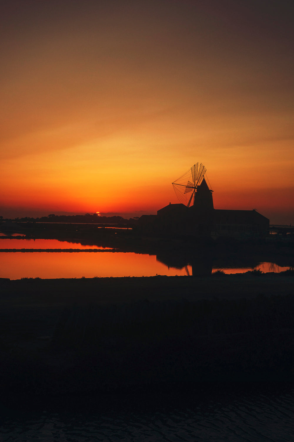 old mill at sunset