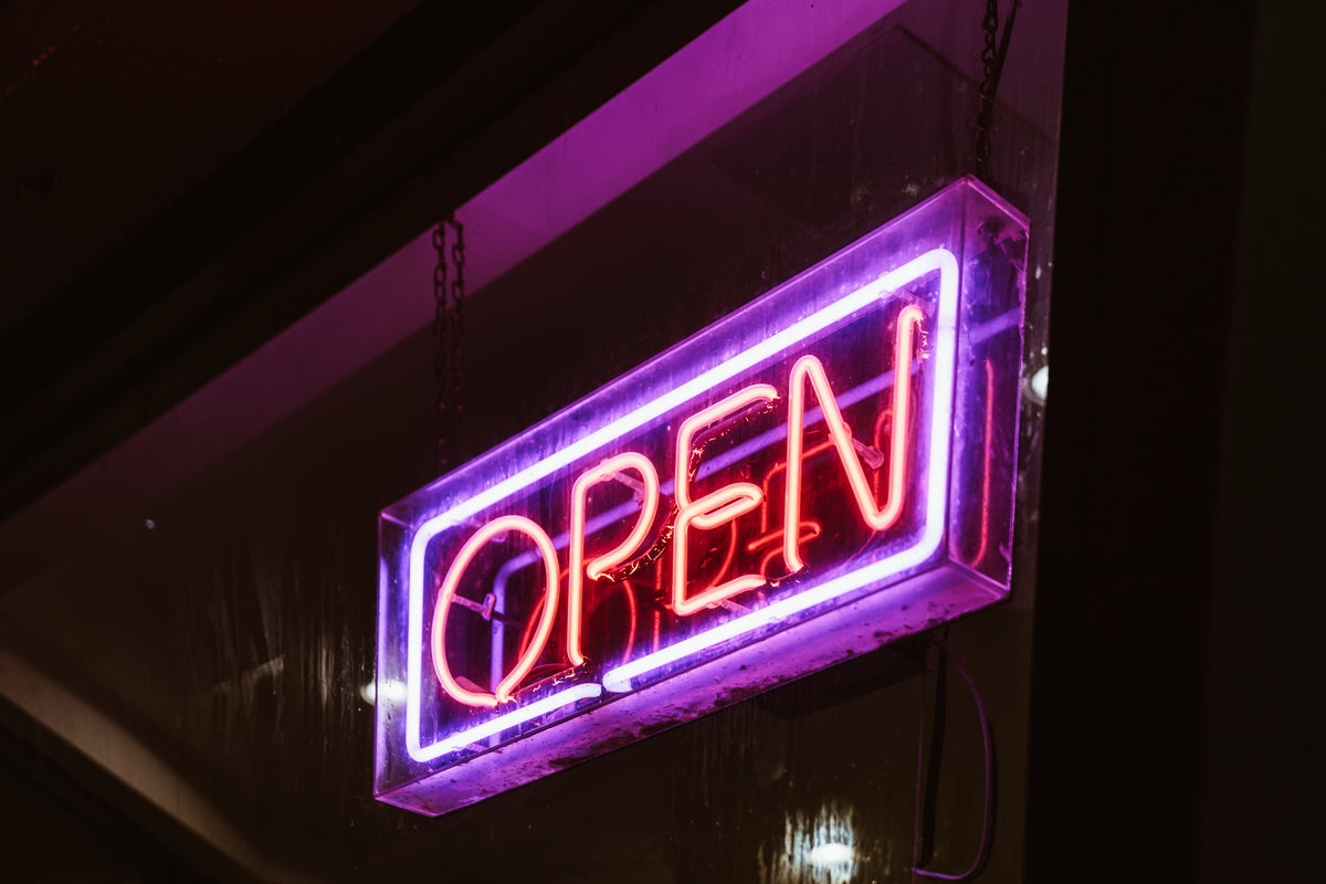 open neon sign at night