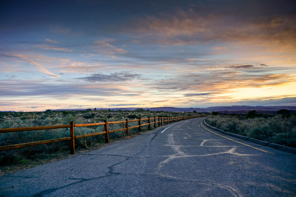 open road at sunset