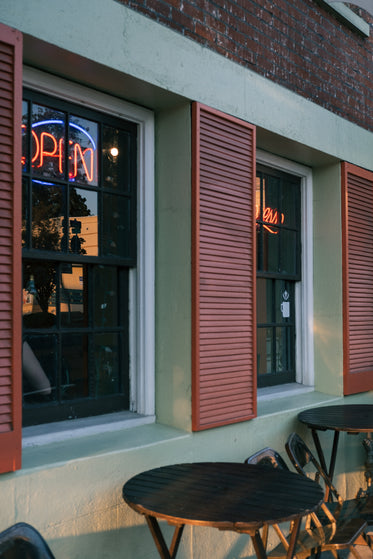 open sign in rustic cafe