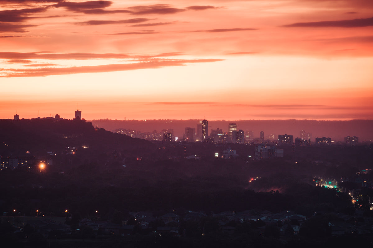 orange sunset over city landscape