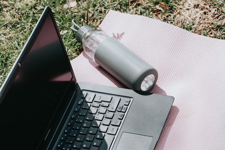 Outdoors Laptop And Water Bottle Lay On Pink Yoga Mat