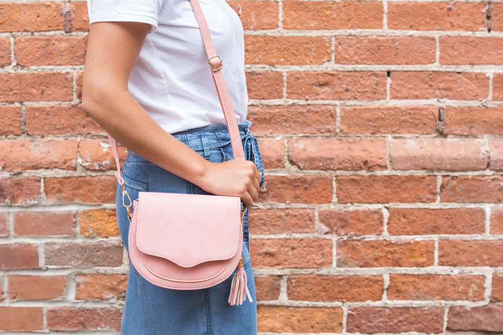 over the shoulder pink purse