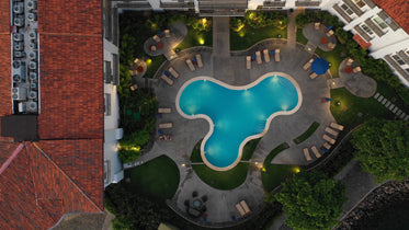 overhead view of courtyard pool