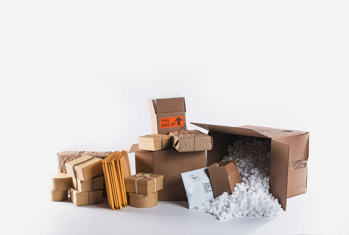 packing materials piled up on floor
