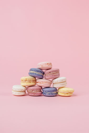 pastel macaron pyramid on pink portrait