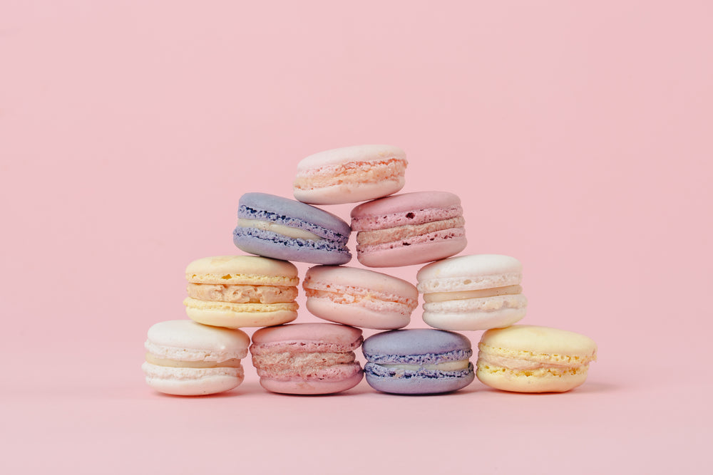 pastel macaron pyramid on pink