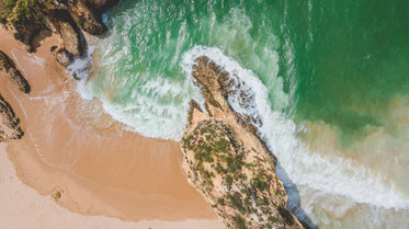 perfect beach sand and rocky coast