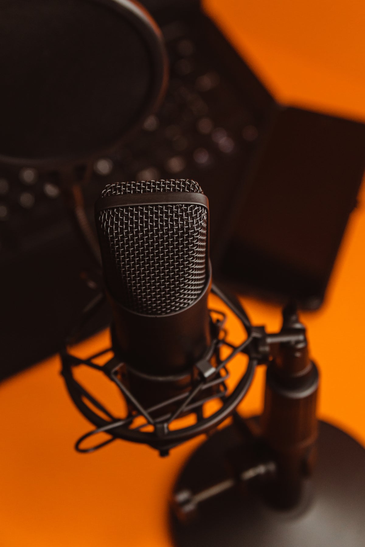 photo of a black recording microphone