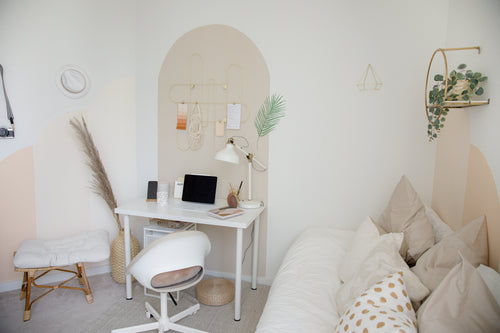 photo of a white and beige home office