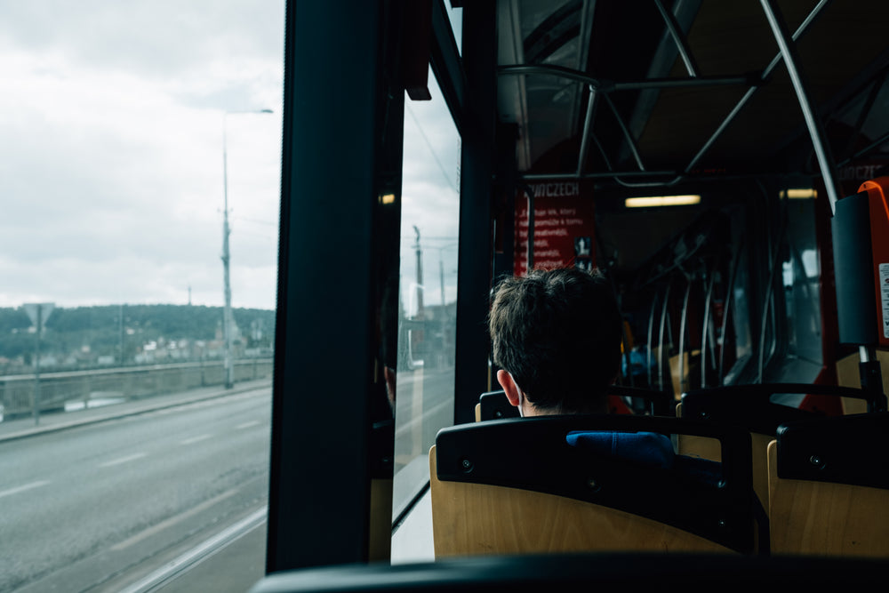 photo of the view from a bus seat