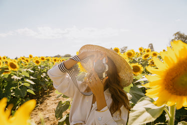 photograher standing in sunflower field